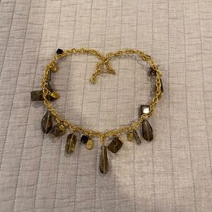 Gold-Toned Charm Necklace with Translucent Smoky Brown Beads
